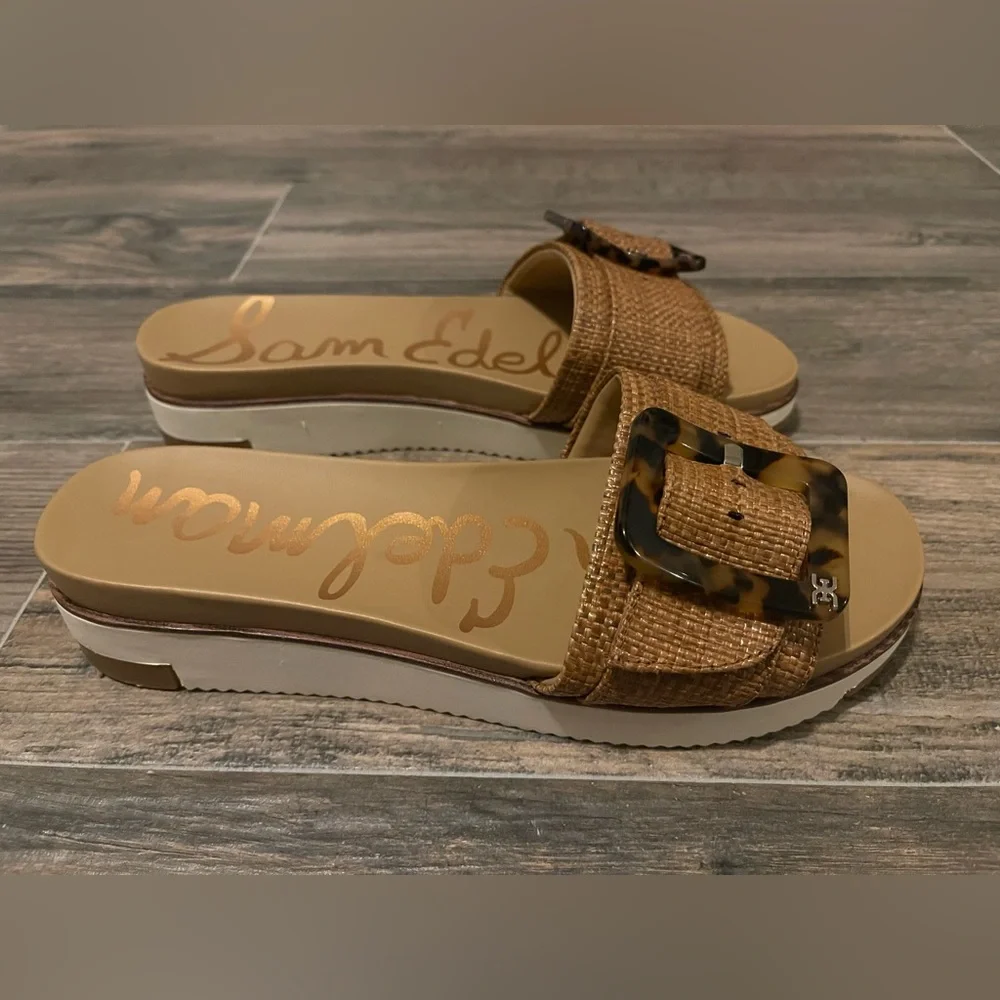 Sam Edelman Ariane Big Buckle Platform Slide Sandal in Cuoio Sz. 8.5 - Picture 3 of 9